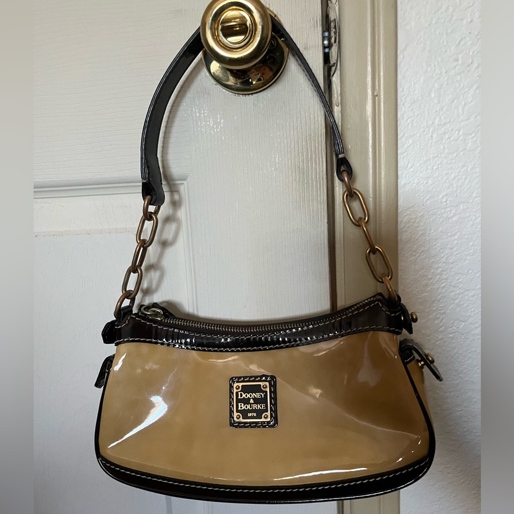 Dooney & Bourke Glossy Tan and Black Shoulder Bag